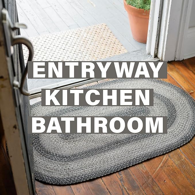 Homespice Flint Hill Braided Rugs Runners 22x72 - Gray Jute Kitchen Runner for Primitive Decor