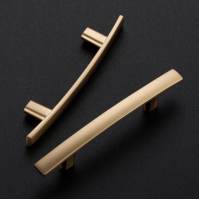 5 Pack Cabinet Handles 3" Hole Center - Curved Cabinet Pulls Champagne Bronze Drawer Pulls for Kitchen Cupboard Solid Handles for Dresser Drawer Arch Closet Hardware