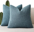 Foindtower Pack of 2 Textured Boucle Throw Pillow Covers Accent Solid Pillow Cases Cozy Soft Decorative Couch Cushion Case for Chair Sofa Bedroom Living Room Home Decor 18x18 Inch Misty Blue