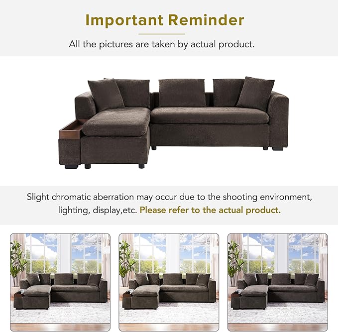 Ball & Cast Modular L-Shaped Sectional Sofa with Storage - 93.8" Chenille Fabric Couch, Deep Seating & Matching Pillows, Modern Living Room Furniture,Brown