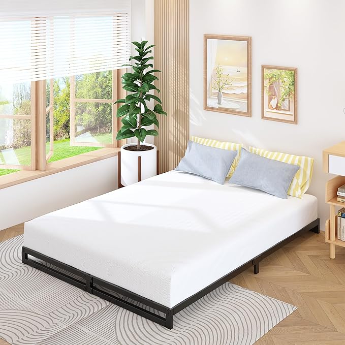 6 Inch Full Size Bed Frame No Box Spring Needed, Heavy Duty Metal Platform Beds with Sturdy Steal Slats for Mattress Foundation, Easy Assembly, Noise Free, Black
