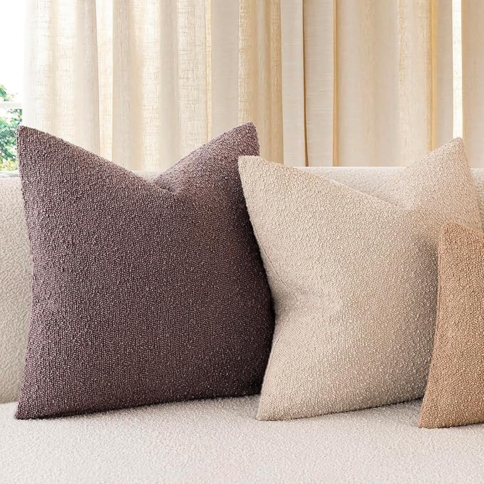 Foindtower Set of 2, Decorative Textured Boucle Throw Pillow Covers Accent Solid Pillow Cases Soft Cozy Couch Cushion Case for Chair Sofa Bedroom Living Room Home Decor 24x24 Inch Dark Purple