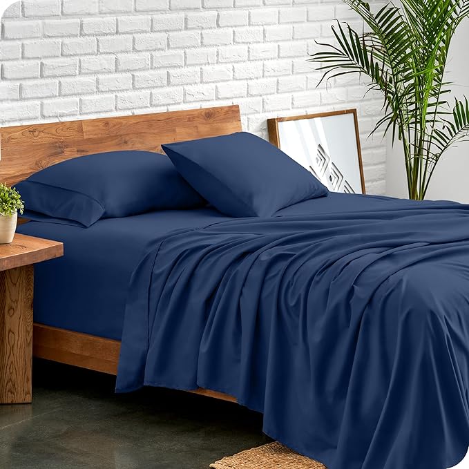 Bare Home Short Queen Sheet Set - 1800 Ultra-Soft Microfiber - Double Brushed - Deep Pockets - Easy Fit - 4 Piece Set - Bed Sheets (Short Queen, Dark Blue)