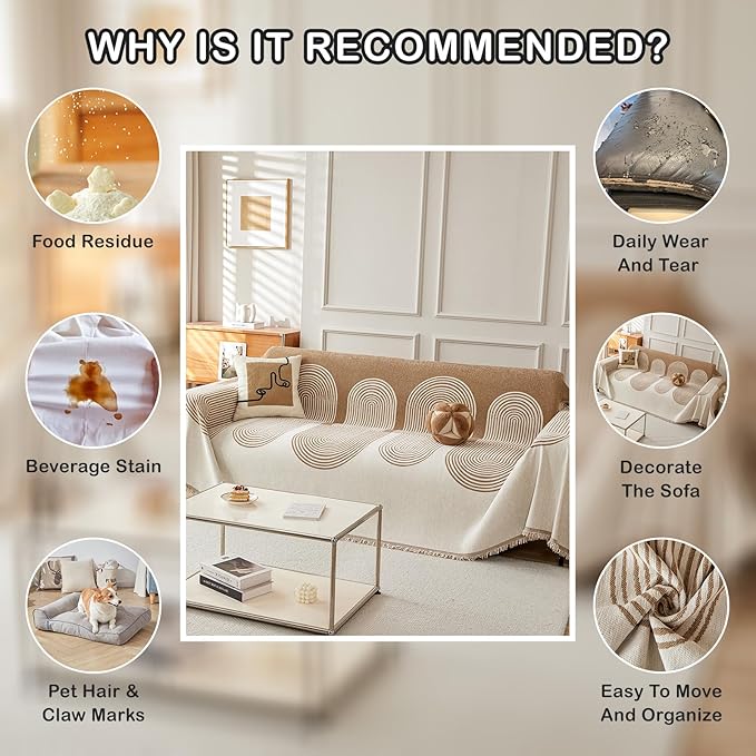 STACYPIK Modern Beige Geometric Couch Cover for Dog Boho Reversible Sofa Covers for 3 Cushion Couch Washable Furniture Protector Chenille Sofa Slipcover Loveseat Cover Multi-Use Throw Blanket-71X150IN