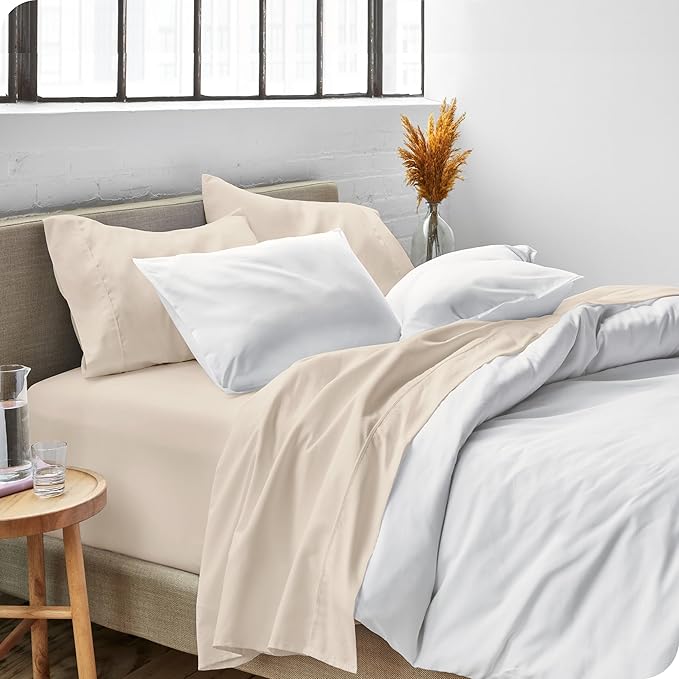 Bare Home Queen Sheet Set - Luxury 1800 Ultra-Soft Microfiber Bed Sheets - Double Brushed - Deep Pockets - Easy Fit - 4 Piece Set - Bedding Sheets & Pillowcases (Queen, Sand)