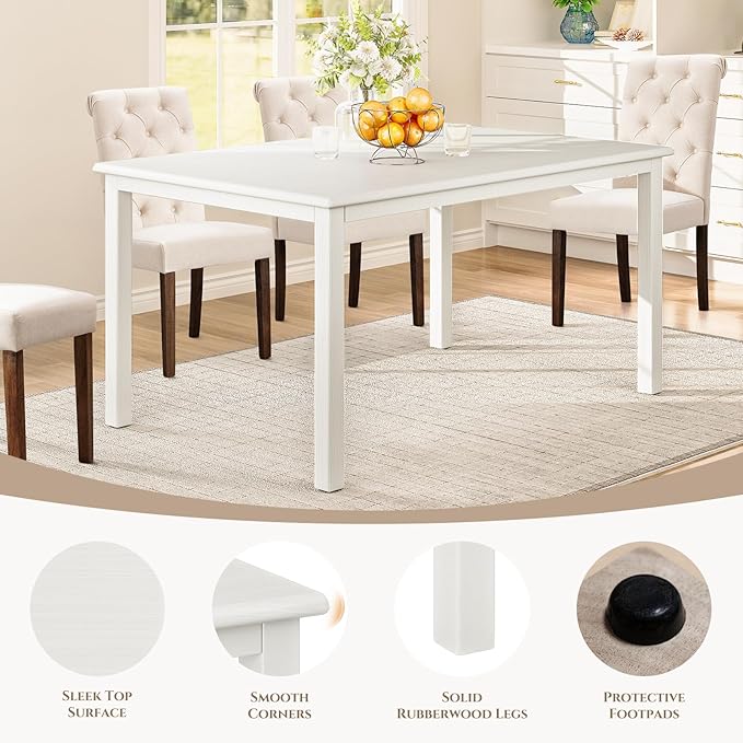 COLAMY 60 Inch Rectangular Kitchen Dining Table for 6, Modern Farmhouse Dining Table Set for 6, Wood Dining Table and Upholstered Dining Chairs for Kitchen, Dining Room, Restaurant, White/Light Grey