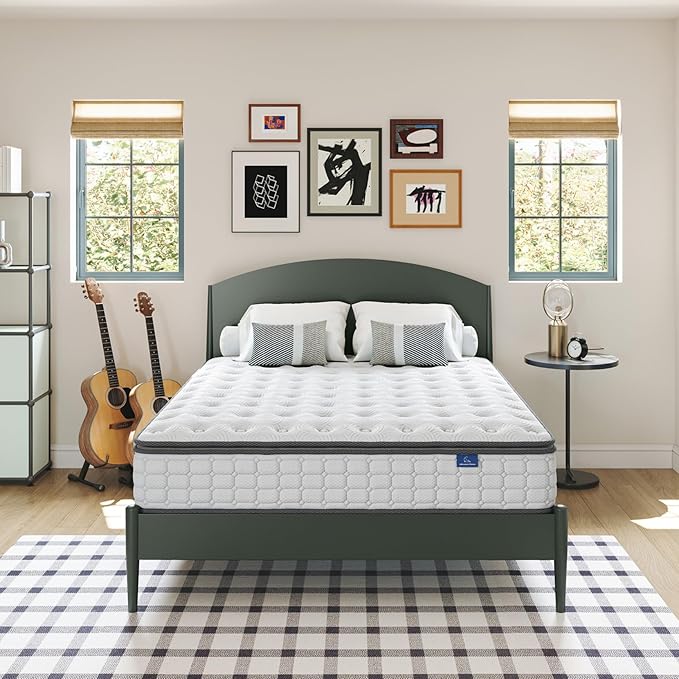 Vesgantti Twin XL Mattress, 12 Inch Hybrid XL Twin Mattress in a Box, Extra Long Pillow Top Twin Mattresses, Gel Memory Foam and Pocket Coils Innerspring Mattresses, Medium Firm Plush Feel