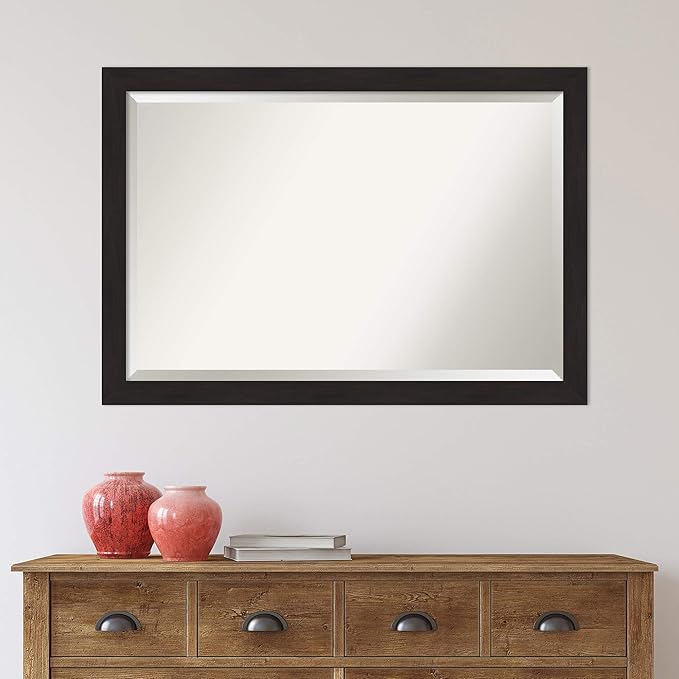 Amanti Art Brown Bathroom Mirror for Over Sink, 28x40 Furniture Espresso Narrow Rectangle Vanity Mirror, Large Casual Frame, Hangs Horizonally and Vertically, Bathroom Wall Decor, Beveled Edge