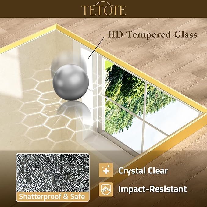 TETOTE Brushed Gold Bathroom Mirror for Over Sink 55" x 30" Large Brass Gold Beveled Framed Rectangular Vanity Mirror for Bathroom, Bedroom, Entryway, Living Room, Tempered Glass, Stronger Frame
