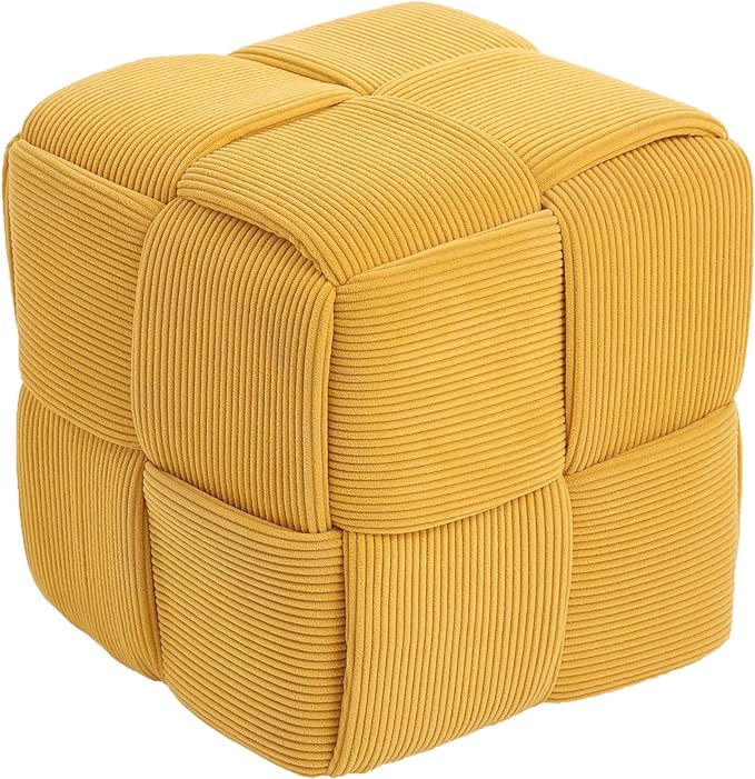 Ottoman Foot Rest Soft and Comfortable Ottoman Square Corduroy Woven Design Sofa Stool (Yellow)