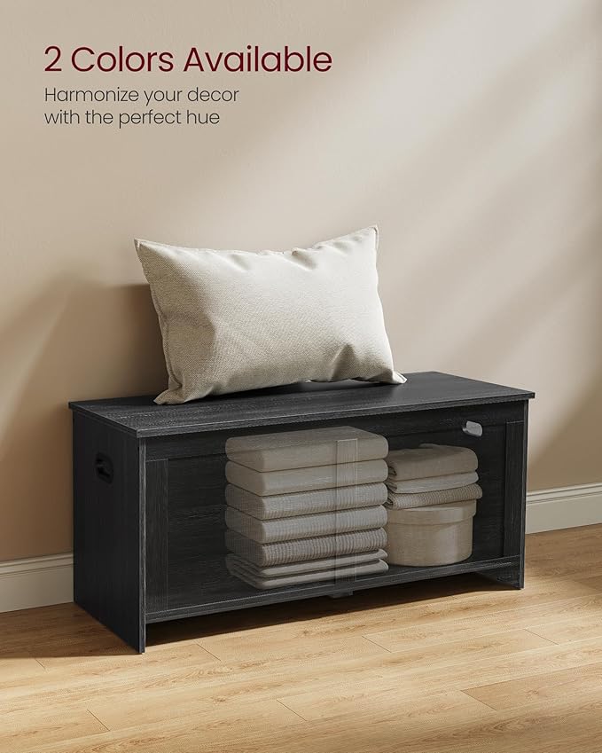 VASAGLE Storage Chest, Storage Trunk with 2 Safety Hinges, Storage Bench, Shoe Bench, Farmhouse Style, 15.7 x 39.4 x 18.3 Inches, for Entryway, Bedroom, Living Room, Charcoal Gray ULSB164B01