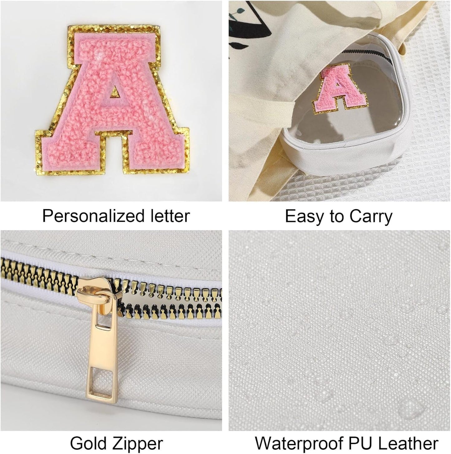 YOOLIFE Initial Make Up Bag Travel Toiletry Bag, Clear Makeup Bag Preppy Cosmetic Bags Organizer Travel Essentials Gifts for Women Teen Girlfriend Teacher Mom Birthday Mothers Day Gifts White S