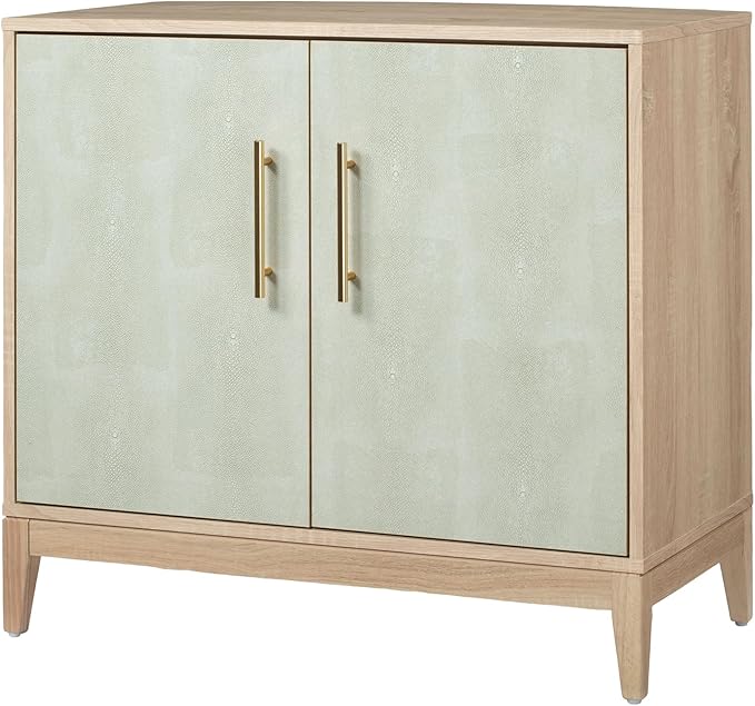 Sango Shagreen 2-Door Cabinet, Natural Finish Storage Cabinet with Faux Shagreen Texture, Brass Handle, Adjustable Shelf, Timeless Luxury Design, Versatile Furniture for Living Room or Dining Room