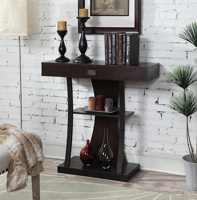 Convenience Concepts Newport Harri Console Table 36" - Modern Sofa Table with Storage Shelves, One Drawer Narrow Entryway Hall Table for Living Room, Espresso