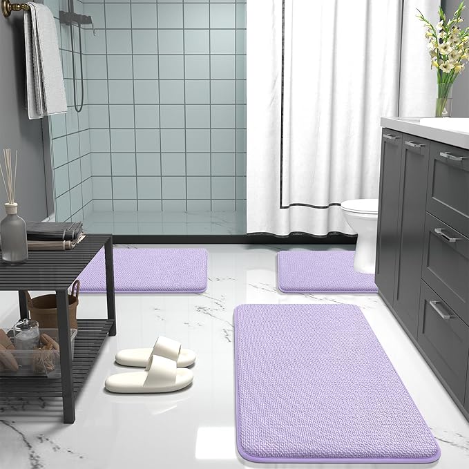 OLANLY Thick Memory Foam Bath Mat Rug 30x20, Extra Soft Absorbent Bathroom Rug, Quick Dry Bath Mats, Non-Slip, Machine Washable Carpet for Bathroom, Tub and Shower, Home Decor Accessories, Lavender