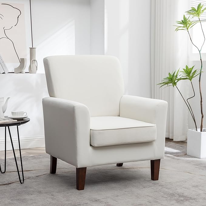 Container Furniture Direct Contemporary Accent Arm Chair with Birch Wood Frame and Velvet Upholstery, Armchair for Office and Living Room Decor, Removable Cushions, Beige