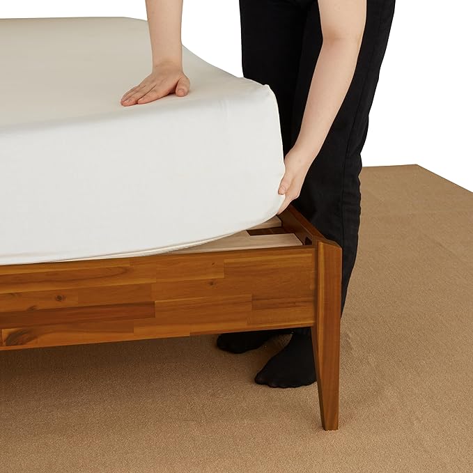 Bme Dinkee Wooden Queen Bed Frame, 15 Inch Height, Elegant Minimalist Modern Design with Japanese Joinery, Durable Wood Slats for Reliable Support, No Box Spring Required, Caramel