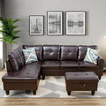 Convertible Leather Sectional Couch, Modern L Shaped Couch with Storage, Large Modular 5-Seat Sectional Sofa with Ottomans for Living Room and Office, Brown