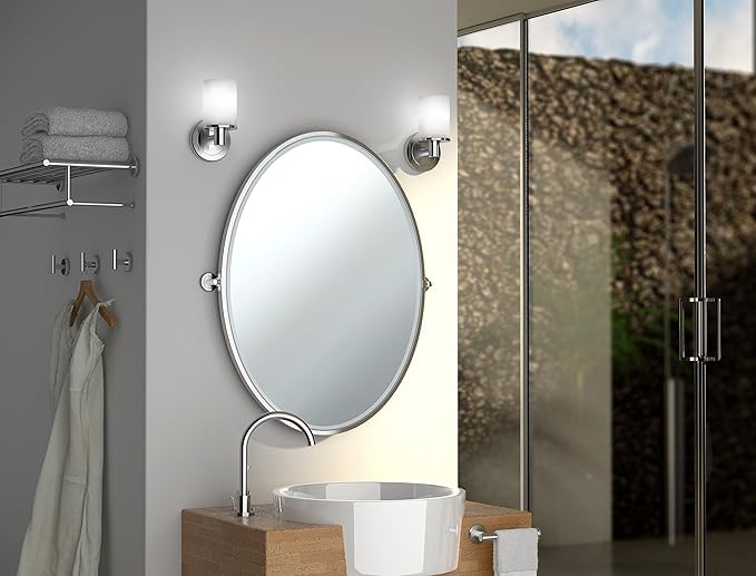 Gatco Latitude II Frameless Oval Mirror, 26.5" H | Wall Mounted 26.50"H X 19.50"W Pivoting, Tilting Beveled Bathroom Vanity Mirror With Chrome Brackets | Total Width With Brackets 24"