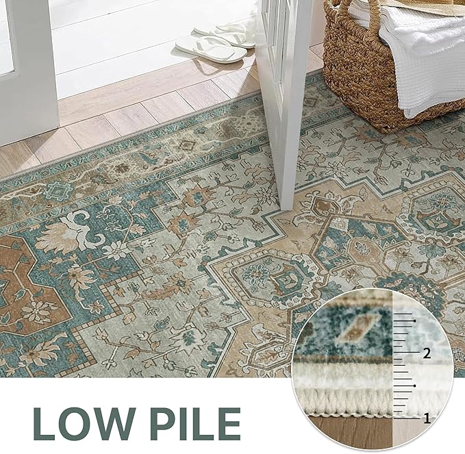 GENIMO 2x10 Runner Rugs for Hallway, Machine Washable Non Slip Vintage Rugs, Low Pile Lightweight Soft Print Rug for enrtyway, Corridor, Home Office, Kitchen,Ash Blue