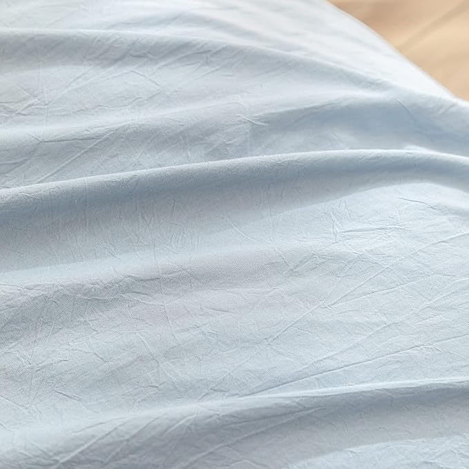 BESTOUCH Duvet Cover Set 100% Washed Cotton Linen Feel Super Soft Comfortable Chic Lightweight 3 PCs Home Bedding Set Solid Cornflower Blue Oversized King