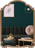 English Estate Carved Arch Wood Wall Mirror, Mirror for Entryway, Living Room, Bathroom, Antique Gold, 22x30