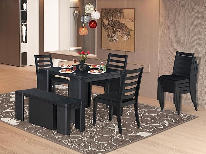 X12X1-006-24 - 13-piece Modern Dining Room Table Set a Rectangular Dining Table and 12 Black Polyester Fabric Stackable Chair, 39x120 Inch, Wire Brushed Black