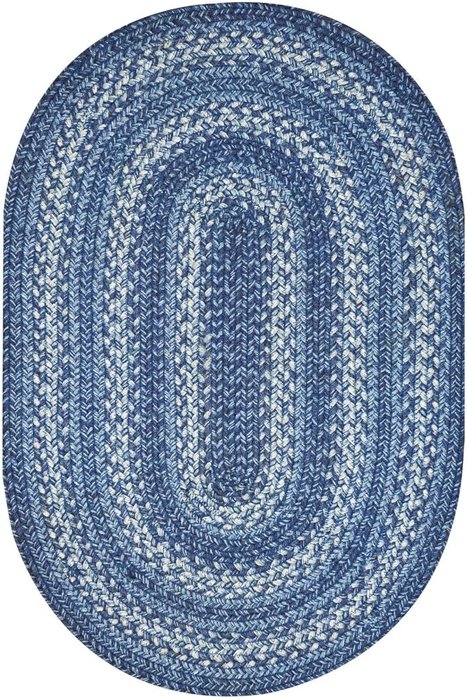 Homespice Denim Jute Blue 6x9' Oval Braided Rugs for Living Room, Bedroom Rug and Dining Room. Pet Friendly. Decor Styles- Farmhouse Rug, Rustic, Vintage, Cottage, Primitive, Country, Boho Rug