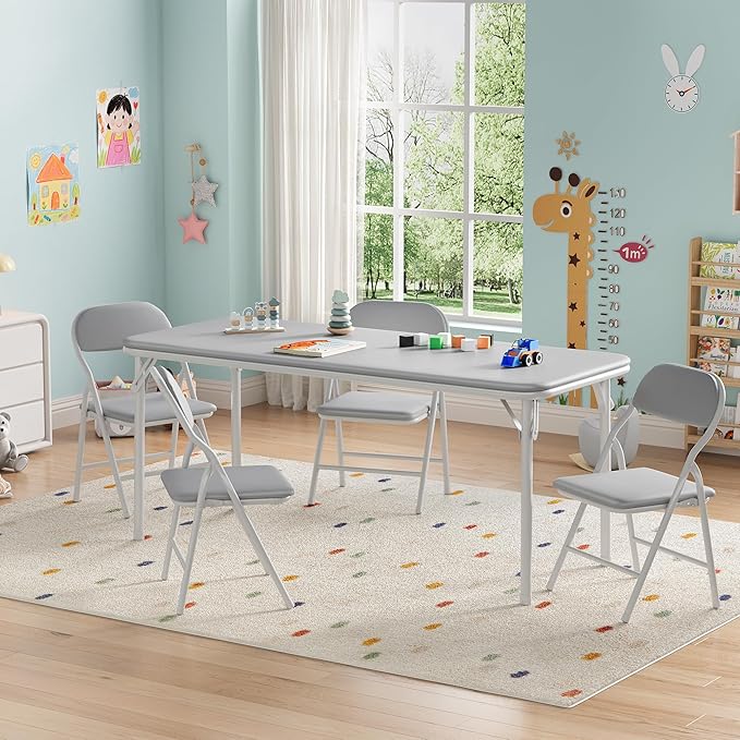 IDEALHOUSE 5 Piece Folding Kids Table and Chairs Set, Children's Activity Table and Chairs Set for Dining Room,Daycare,Classrooms