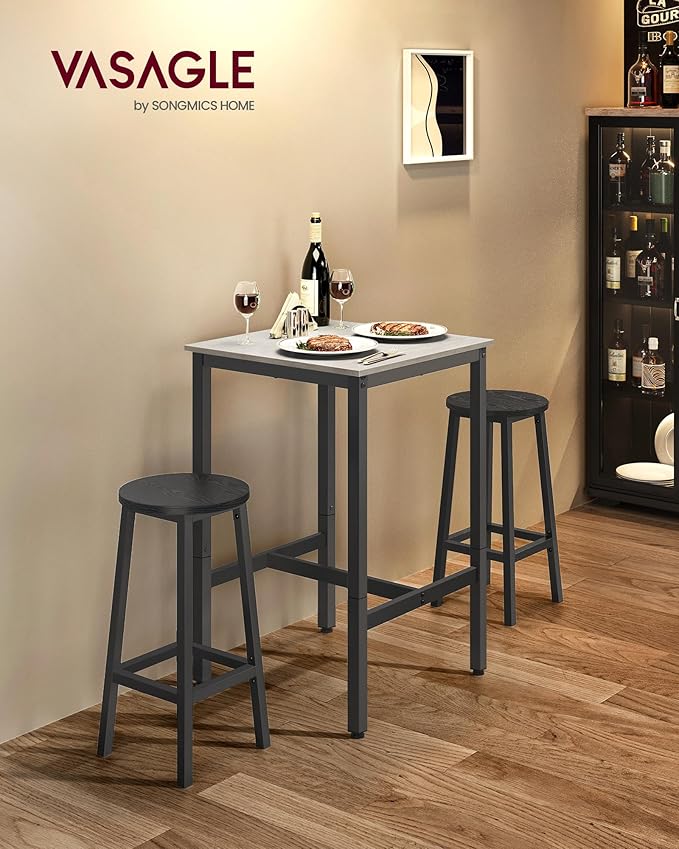 VASAGLE Bar Table, Small Kitchen Dining Table, High Top Pub Table, Height Cocktail Table for Living Room Party, Sturdy Metal Frame, 23.6 x 23.6 x 36.2 Inches for Narrow Spaces, Vintage White and Black