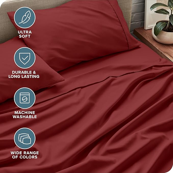 Bare Home Split Head Flex King Sheet Set - 1800 Ultra-Soft Microfiber Bed Sheets - Double Brushed - Deep Pockets - Easy Fit - 4 Piece Set - FlexTop Bedding Sheets (Split Head Flex King, Rosewood)