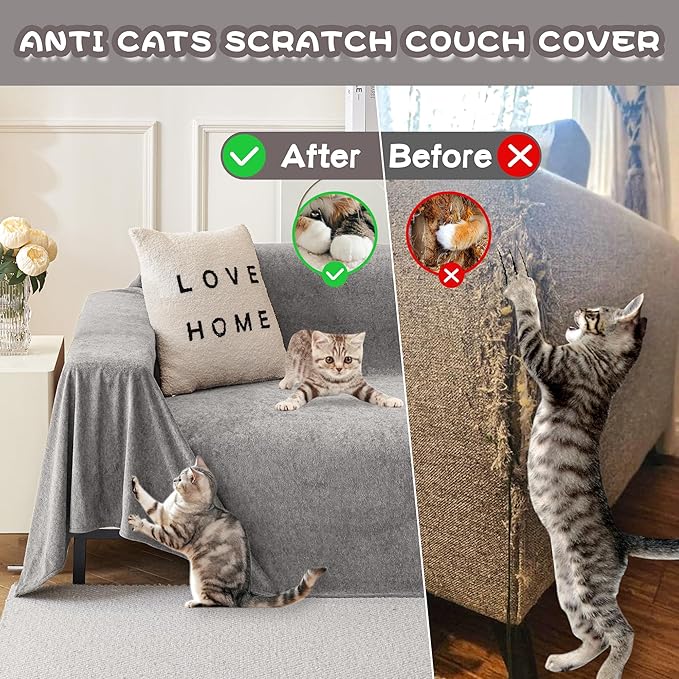 MYSKY HOME Couch Cover for 3 Cushion Couch Sofa, Couch Covers for Sofa, Dog Couch Protector, L Shape Sofa Cover Sofa Slipcovers Non-Slip Sofa Cover, Washable Furniture Cover for Pet, 71"x 150", Grey