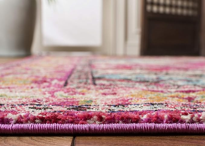 SAFAVIEH Monaco Collection Area Rug - 3' Square, Pink & Multi, Boho Chic Medallion Distressed Design, Non-Shedding & Easy Care, Ideal for High Traffic Areas in Living Room, Bedroom (MNC243D)