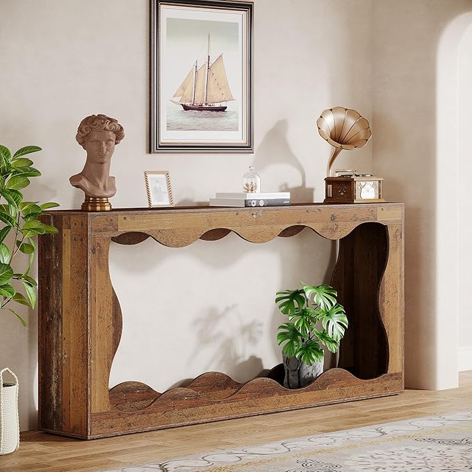 Tribesigns 63 Inches Farmhouse Console Table with Storage, Couch Table Behind Sofa, Long Entryway Sofa Station, Narrow Console Stand, Hallway Stand for Entryway Living Room, Mix Brown