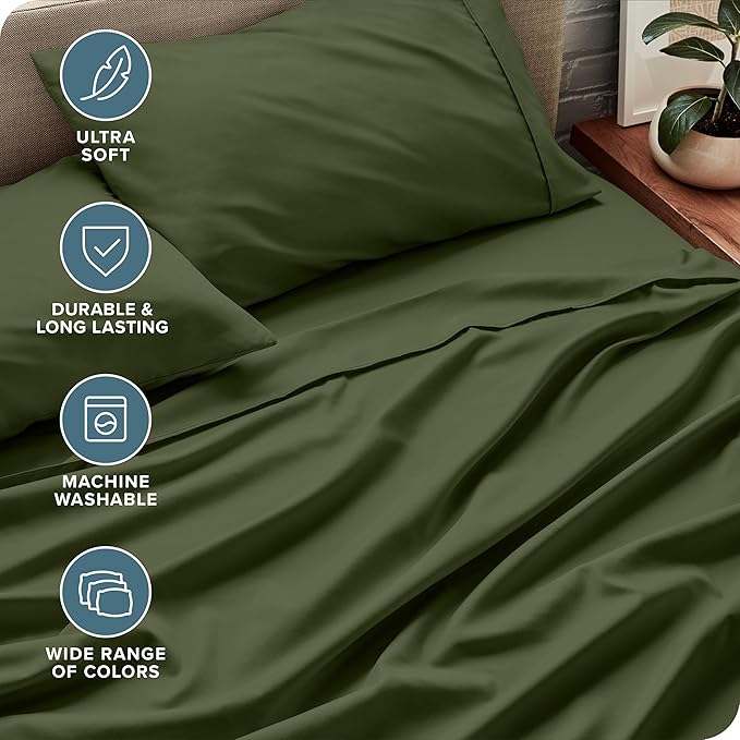 Bare Home California King Sheet Set - 1800 Ultra-Soft Microfiber Cal King Bed Sheets - Double Brushed - Deep Pockets - Easy Fit - 4 Piece Set - Bed Sheets (California King, Cypress)