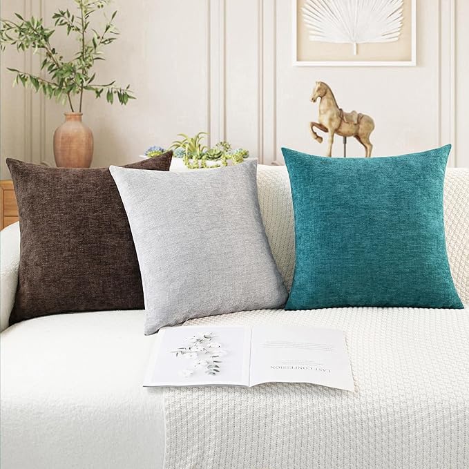 CaliTime Throw Pillow Covers Decorative 22 X 22 Inches Pack of 2 Cozy Chenille Cushion Cases for Couch Sofa Bed Living Room Home Teal