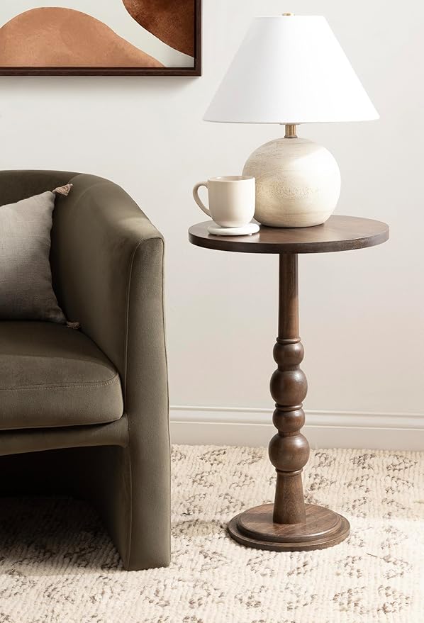 Kate and Laurel Wegner Traditional Wooden Round Side Table, 16 x 26, Brown, Elegant and Durable Pedestal Table for Use as Living Room End Table, Plant Stand, or Bedroom Nightstand