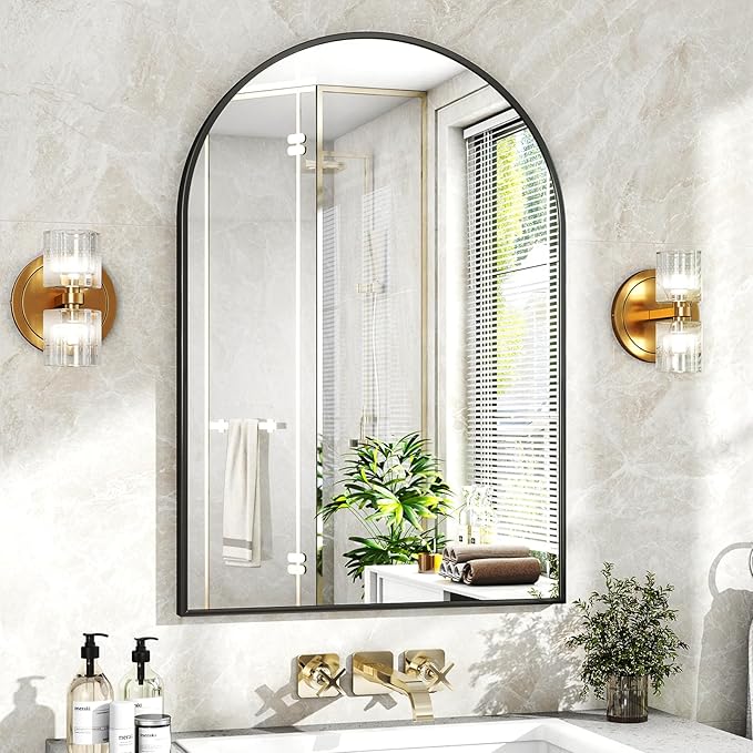 24"x36" Black Arched Bathroom Mirror - Wall Mirror for Bathroom, Metal Frame Vanity Mirror, Dresser Mirror, Arch Decorative Mirrors for Living Room, Bedroom, Entryway, Mantle