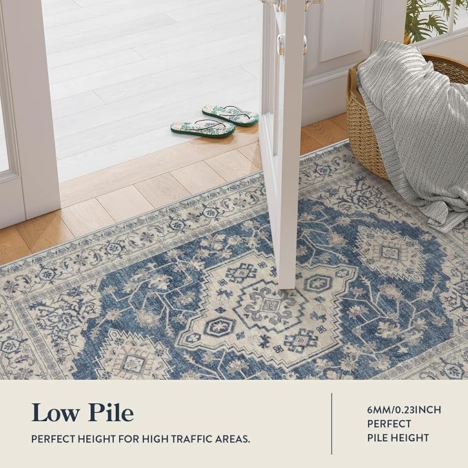 Lahome Oriental Hallway Runner Rug, 2.5x10 Washable Runner Ultra-Thin Hallway Rug for Bedroom Entryway, Soft Long Carpet for Kitchen Bathroom ‎Laundry Room, Blue