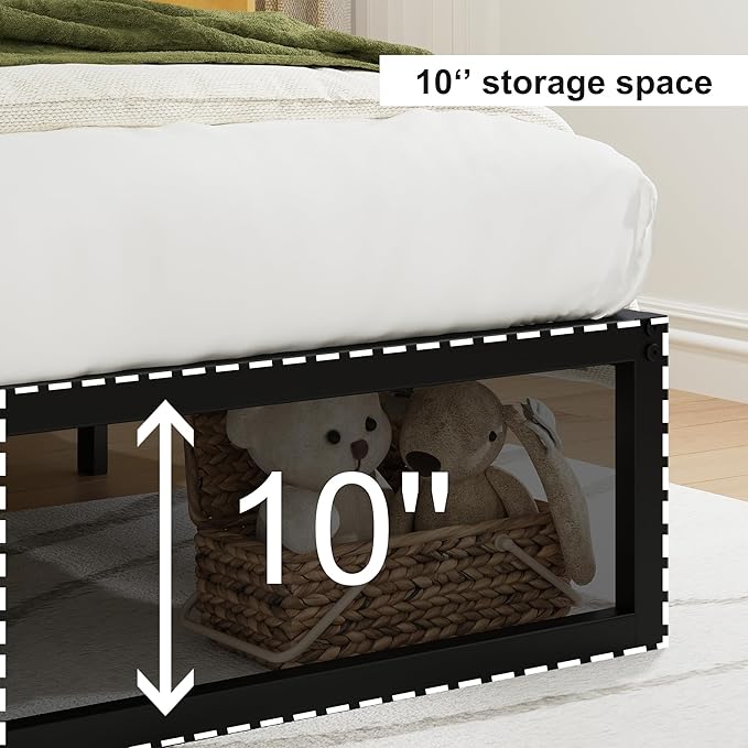 EMODA 12 Inch King Size Bed Frame No Box Spring Needed, Heavy Duty Metal Platform with Steel Slats, Noise Free, Easy Assembly, Black