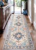 Tangsoo 2.6x8 Washable Runner Rug for Hallways, Non Slip Vintage Rug, Soft Low Pile Long Runner, Blue Carpet Runners for Kitchen Bedroom Entryway Bathroom Living Room