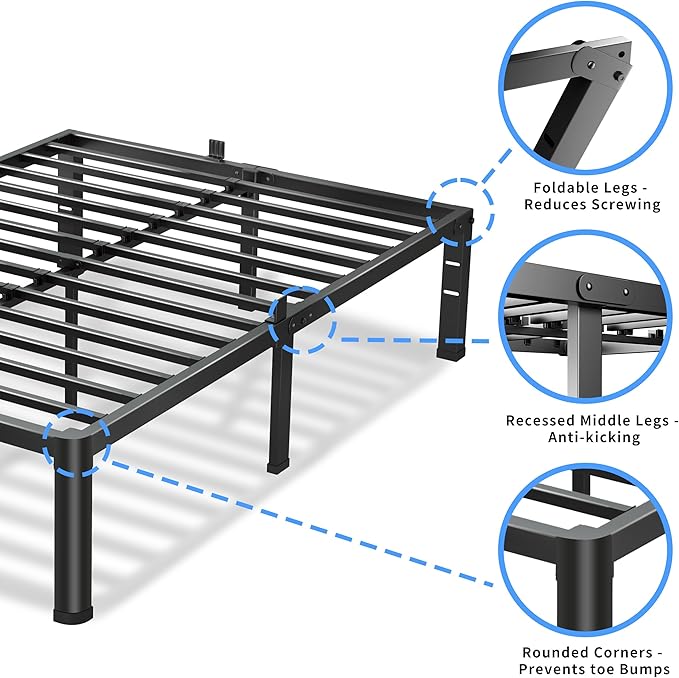 20 Inch King Size Bed Frame, 3500Lbs Heavy Duty Metal Platform with Round Corner Legs Mattress Slide Stopper, Steel Slat Support No Box Spring Needed, Noise Free, Non-Slip, Easy Assembly