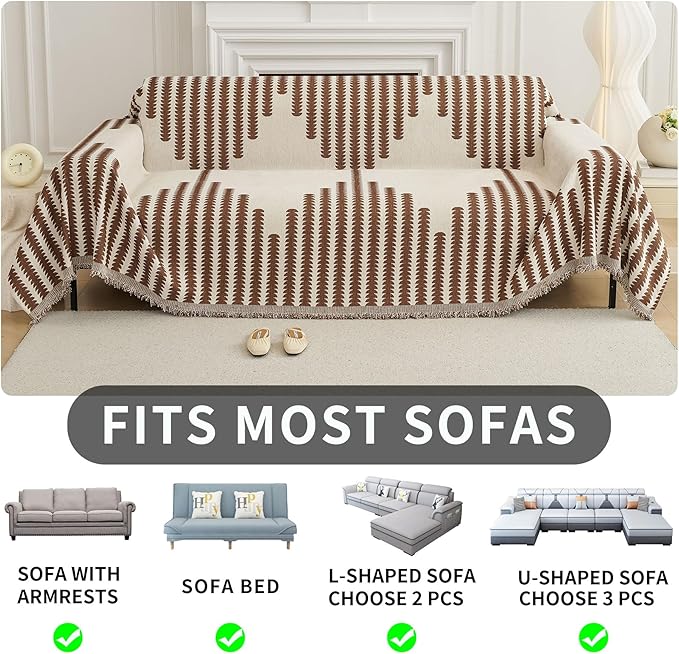 HAOMAIJIA Boho Sofa Covers Couch Covers for 3 Cushion Couch Sofa Pet Friendly Soft Thick Couch Cover for Dogs Washable Sectional Couch Covers L Shape Furniture Protector (Brown, 71"x150")