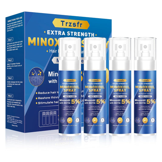 5% Minoxidil for Men & Women - Hair Growth Serum & Hair Regrowth Treatment | Extra Strength with Biotin | 6-Month Supply 4-Pack (14 fl oz) | Clinically Proven for Hair Loss & beard growth