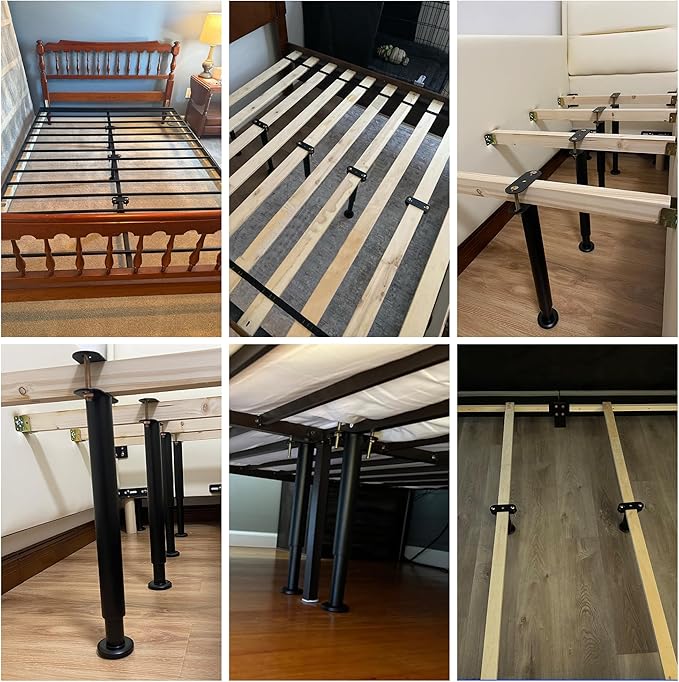 4Pcs Metal Adjustable Height Center Support Leg for Bed Frame, Bed Support Legs for Wood Slats, Under Bed Frame Support Legs Replacement, Bed Reinforcement Kit for Wooden Frame, Height 9.8" to 16.5"