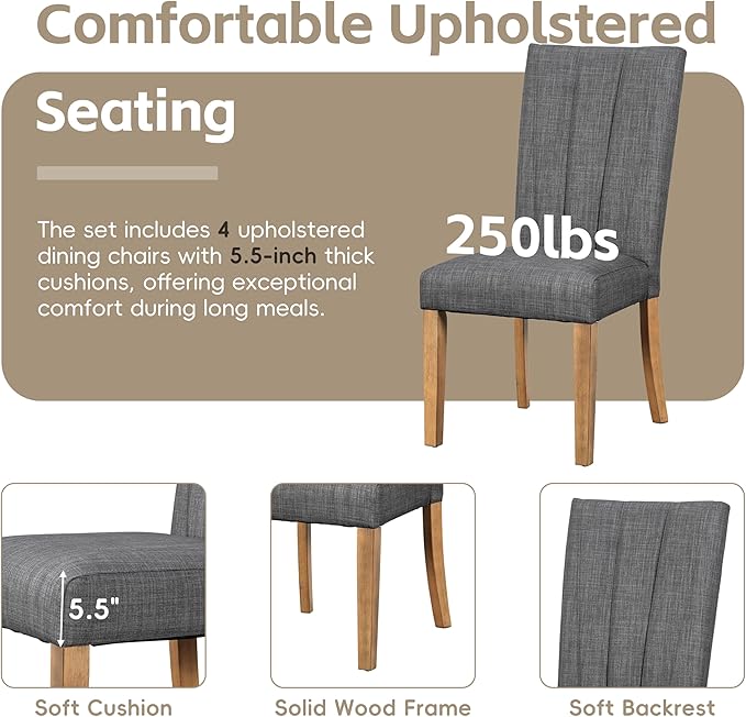 Ball & Cast 6 Piece Farmhouse Dining Table Set with Extendable Table,4 Upholstered Chairs & 1 Bench,Wooden Kitchen Table Set of 6,Backrest Chair with Table & Upholstery-Bench,for Dining Room,Gray