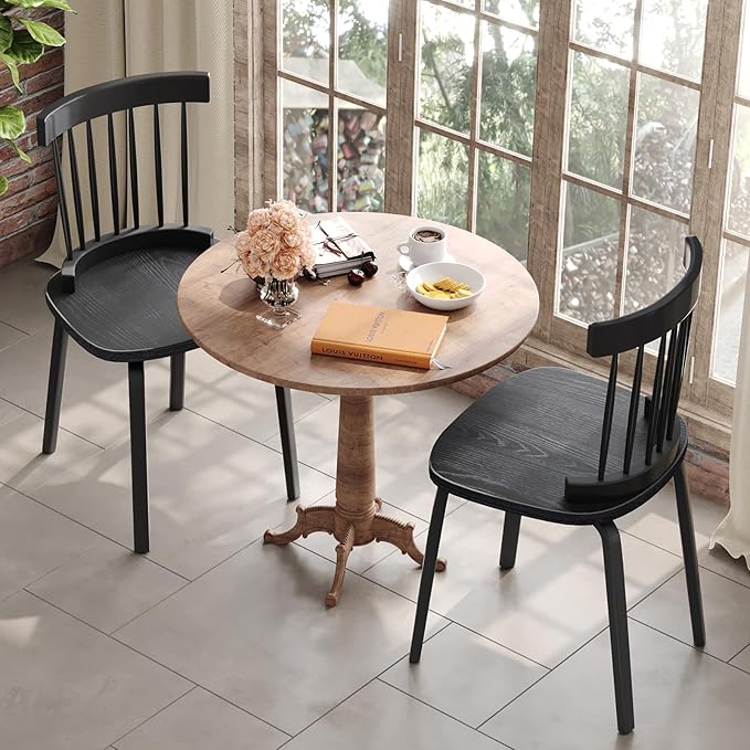 Unovivy Black Dining Chairs Set of 4, Wooden Windsor Chairs, Farmhouse Kitchen Chairs, Black Spindle Chair for Dining Room, Restaurant