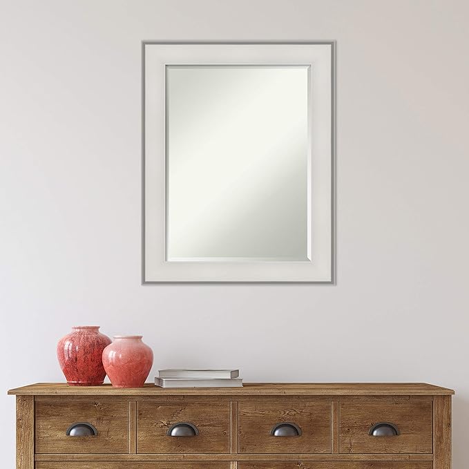 Amanti Art White Bathroom Mirror for Over Sink, 29x23 Imperial White Rectangle Vanity Mirror, Medium Traditional Frame, Hangs Horizonally and Vertically, Bathroom Wall Decor, Beveled Edge from WI, USA