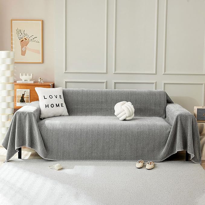 STACYPIK Soft Dark Gray Couch Cover for Pets, Herringbone Jacquard Sofa Covers for 2 Cushion Couch,Skin-Friendly Washable Sofa Covers for Loveseat, Non Slip Sectional Sofa Blanket Cover-91X118IN