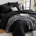 HEVUMYI Black Cali-King Comforter Set - 7-Piece All Season Bed in a Bag Cali-King, Ultra Soft Bedding Set with Comforter, Flat Sheet, Fitted Sheet, Pillowcases, Pillow Shams, Black